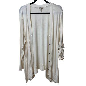 LOGO Lori Goldstein White Cardigan Sweater Long Line Comfy Cozy 1X